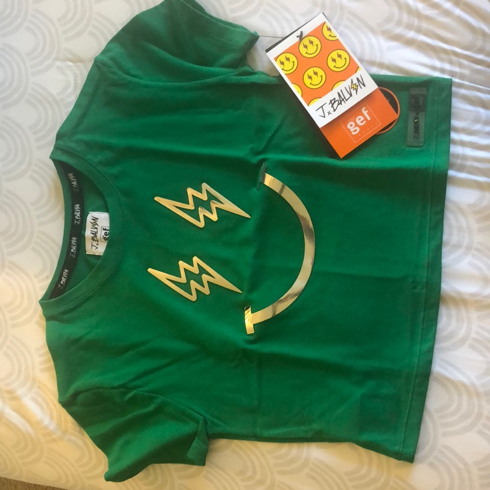 Green smiley face crop top